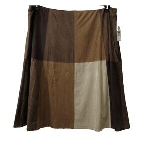 New Directions Skirt Womens Plus Size 2X Brown Faux Suede Color Block Career NWT